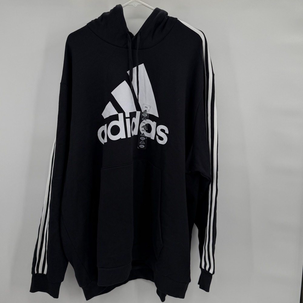 Adidas Hoodie Mens 4XL Black Big Logo 3-Stripes Fleece Pullover - Picture 2 of 7